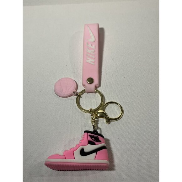 Air Jordan Shoe Rubber & Metal Keychain Pink Nike Strap - Picture 1 of 3